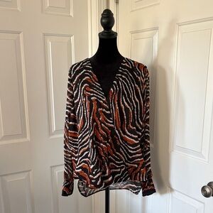 DKNY NWT Vibrant Zebra Print V-Neck Blouse